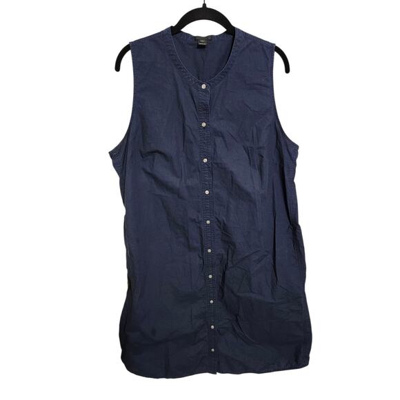 J. Crew Dress Navy Blue Preppy Button Front XL Sleeveless Shirt Dress - Picture 3 of 7